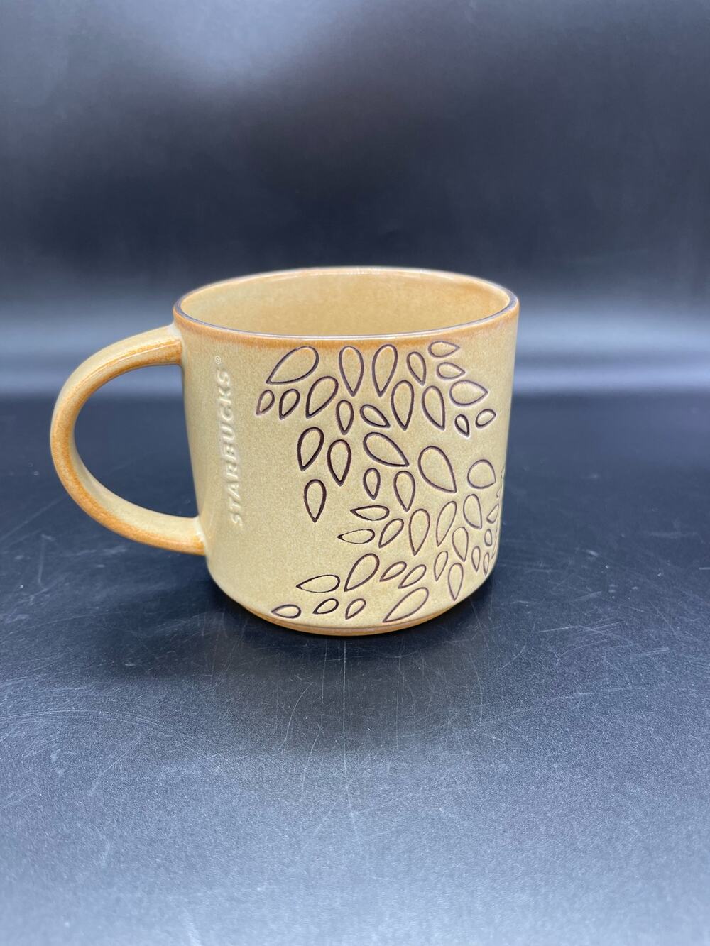 Starbucks 2013 Brown Embossed Coffee Mug with Leaves 14 Fl oz